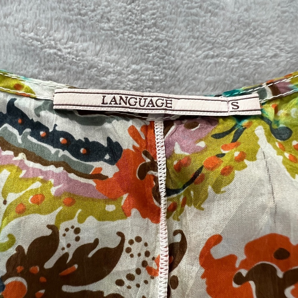 Language 100% Silk Shark Bite Tunic Tank Top Paisley Boho USA Womens S Teal Blue - Picture 9 of 10